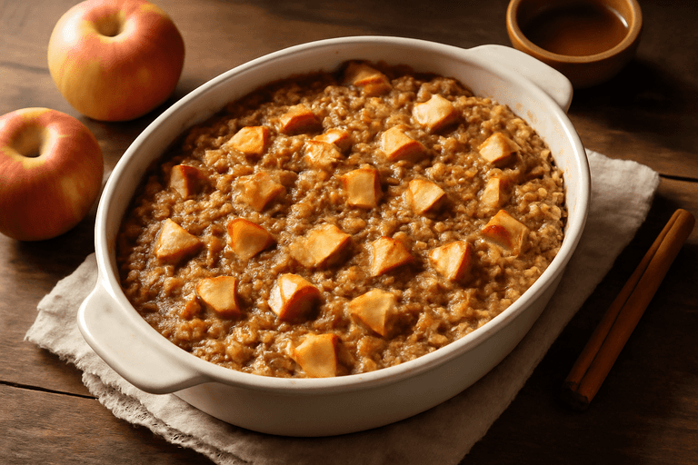 Лёгкая овсяная запеканка с яблоками и корицей