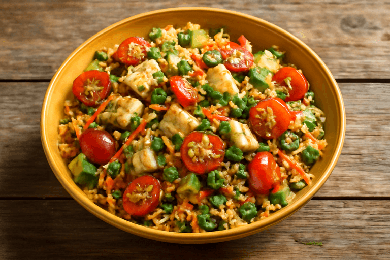 סלט עוף קליל עם קוסקוס ירקות טריים