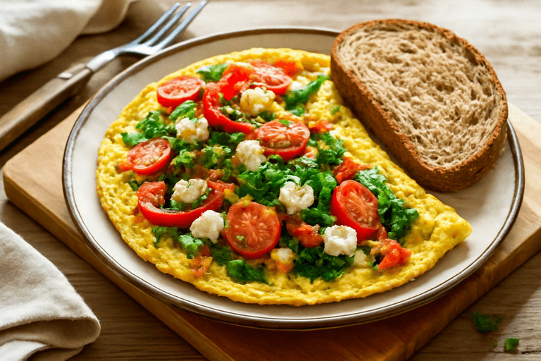 Herzhafte Gemüse-Omelette mit Vollkornbrot