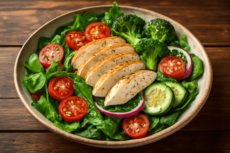 Lunssalat med grillet kylling og grønne grønnsaker