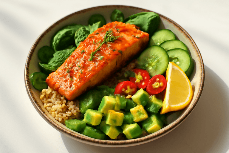 Fräsch lax- och quinoa-sallad med avokado & citrusdressing