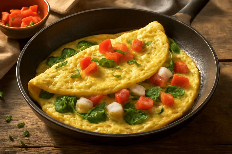 Omelette légère aux épinards et fromage frais