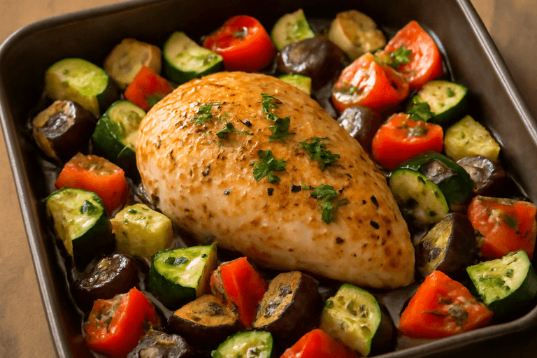 Pechuga de Pollo Asada con Verduras Mediterráneas