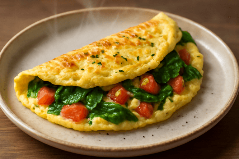 Omelete Proteica com Espinafre e Tomate