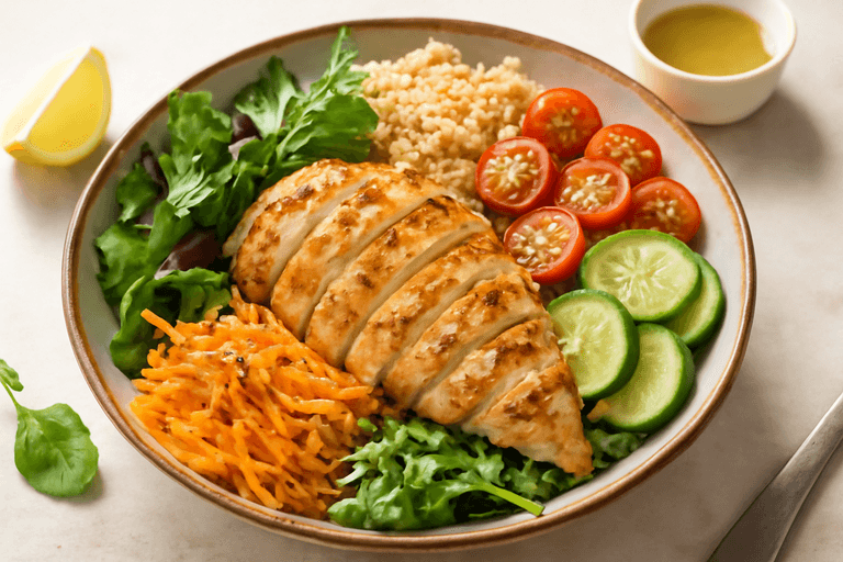 Salada Clássica de Frango Grelhado com Quinoa e Legumes