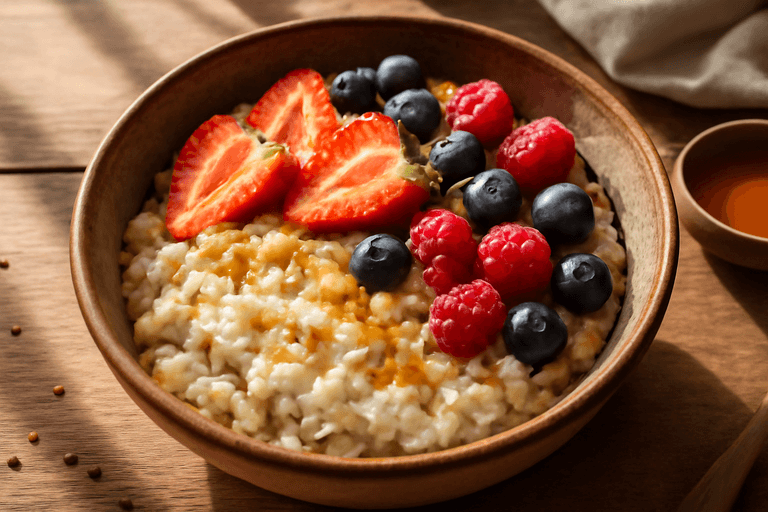 Лёгкая овсяная чаша с творогом и ягодами