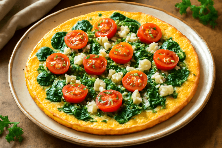 Proteinrik Grekisk Omelett med Spenat och Tomat