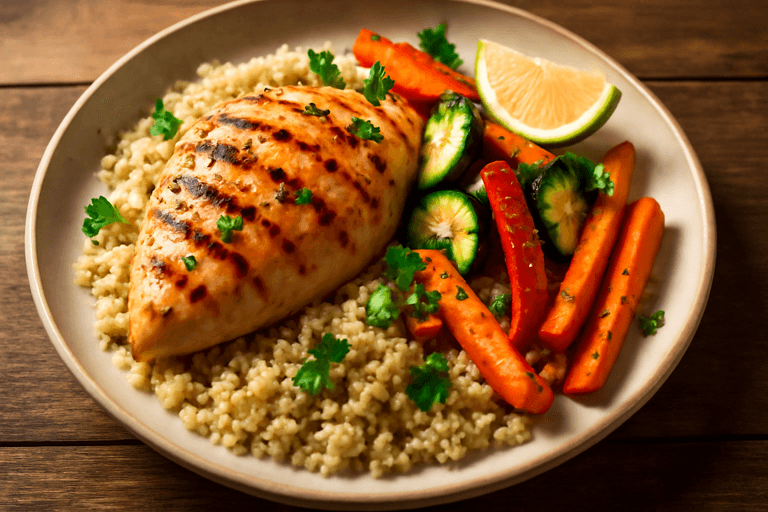 Pollo a la Plancha con Verduras Asadas y Quinoa