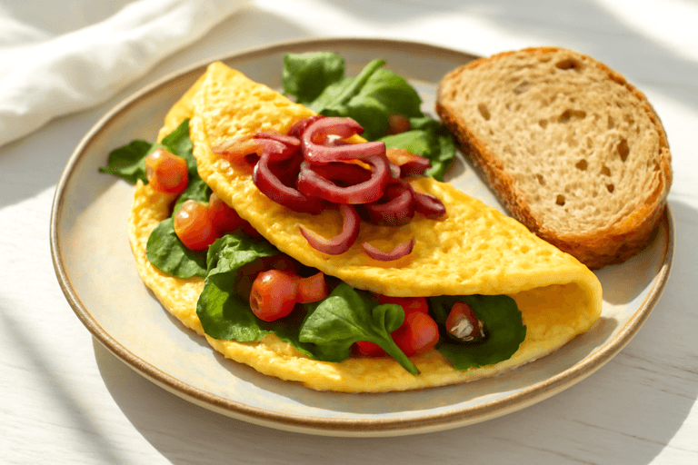 Omelete Proteica com Espinafre e Tomate