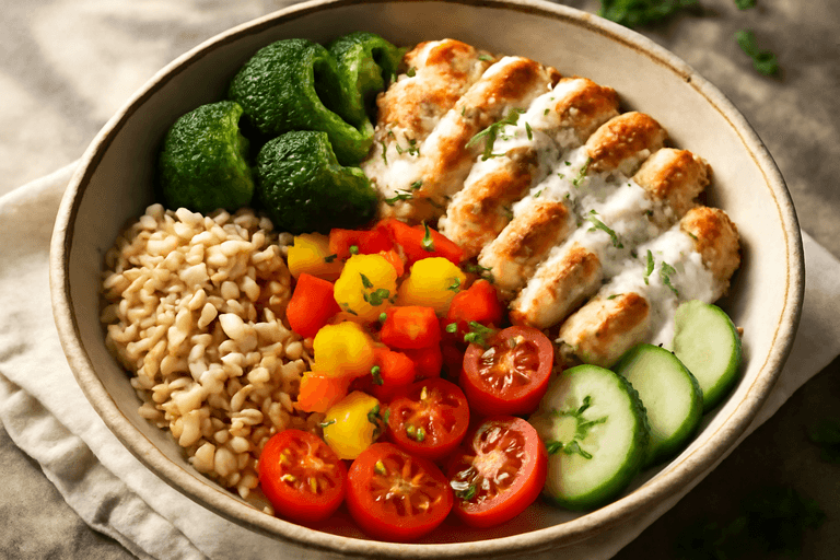 Leichter Hähnchen-Gemüse-Bowl