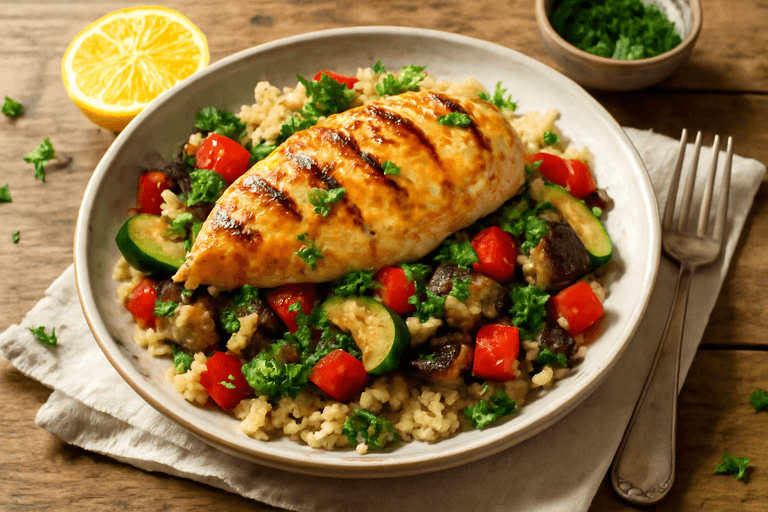 Hähnchenbrust auf mediterranem Gemüse mit Quinoa