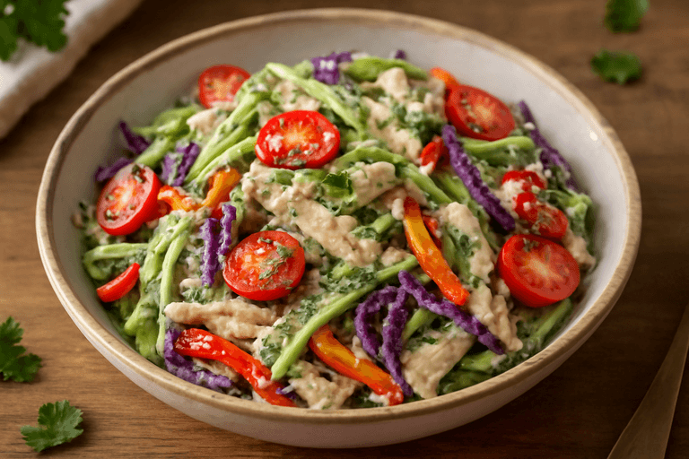 Куриный салат с хрустящими овощами и греческим йогуртом