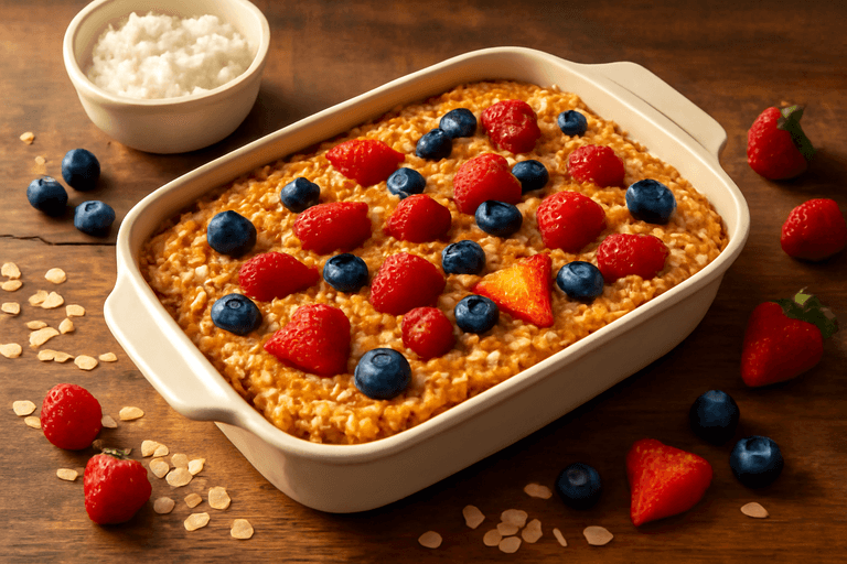 Овсяная запеканка с творогом и ягодами