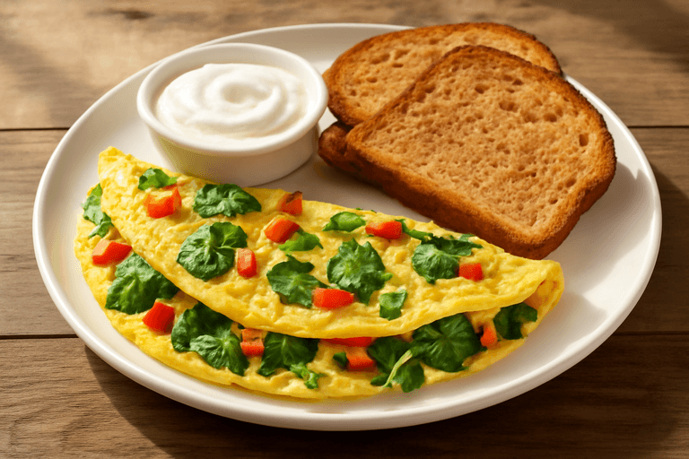 Omletă clasică cu legume și iaurt grecesc