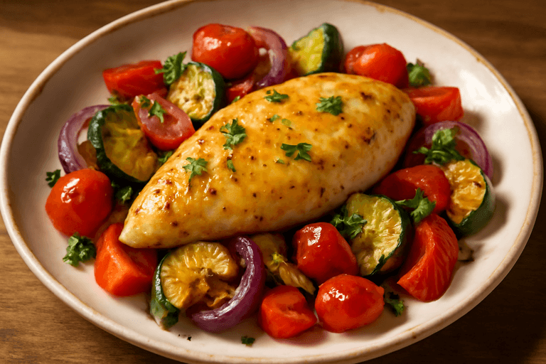 Leichtes Hähnchenfilet mit mediterranem Gemüse