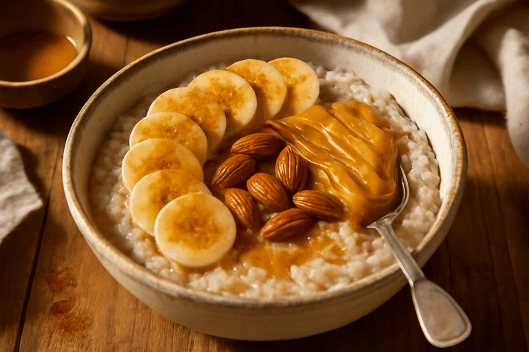 Krämig Havregrynsgröt med Banan & Nötter