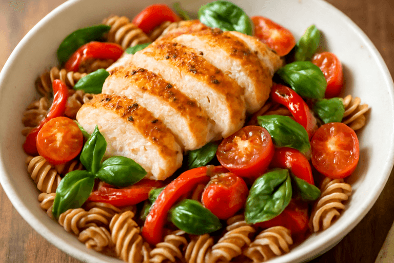 Proteinrik kycklingpasta med grönsaker