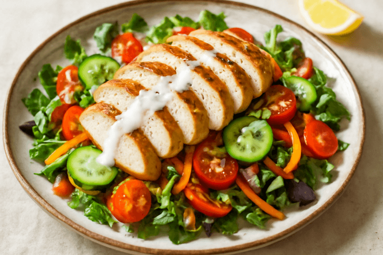 Piept de pui la grătar cu salată de legume crocante