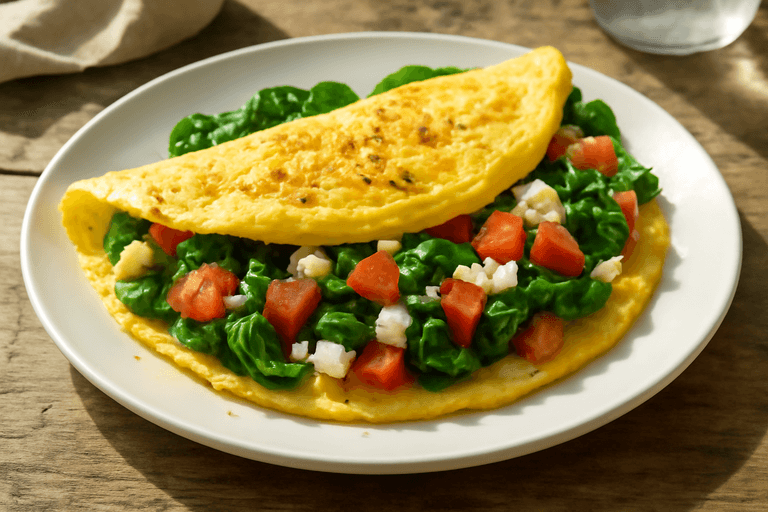 Omelette Clásica con Espinaca y Tomate