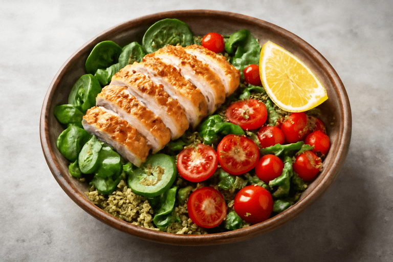 Ensalada de Pollo Gratinado con Quinoa y Verduras Frescas
