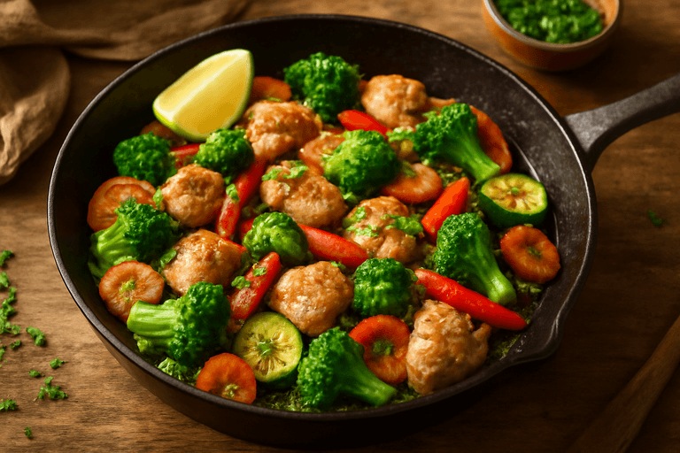 Hähnchen-Gemüse-Pfanne mit Zitronen-Kräutern