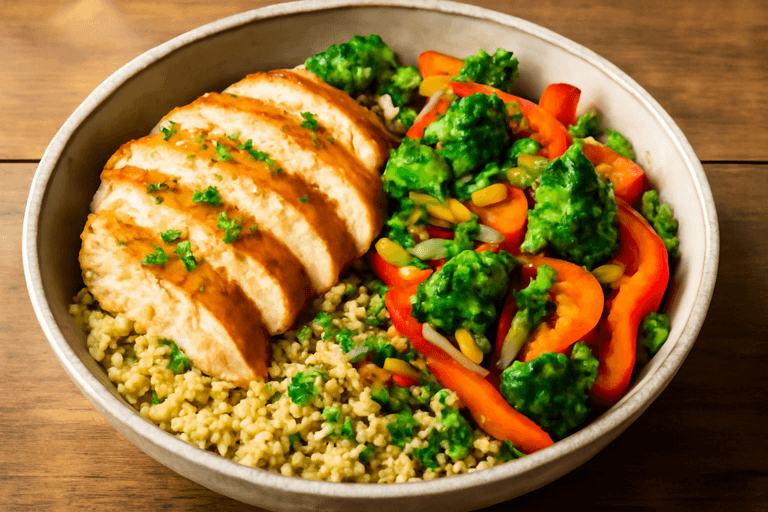 Kräftige Hähnchen-Bowl mit Quinoa und Gemüse