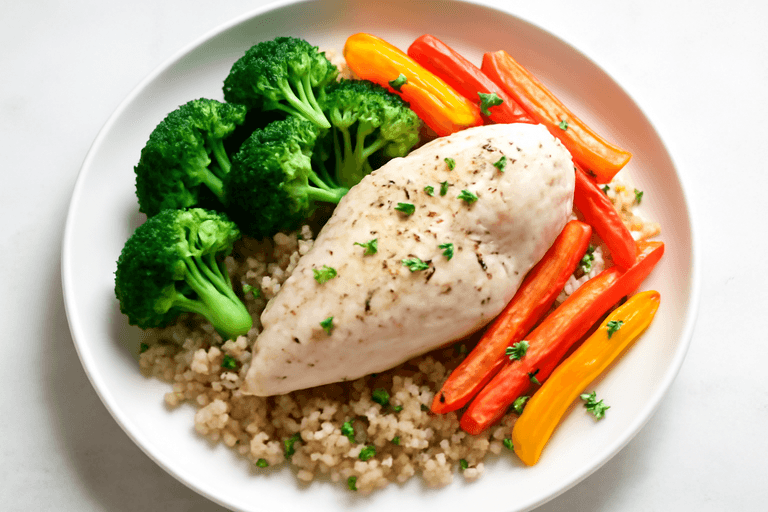 Куриная грудка с овощами на пару и киноа