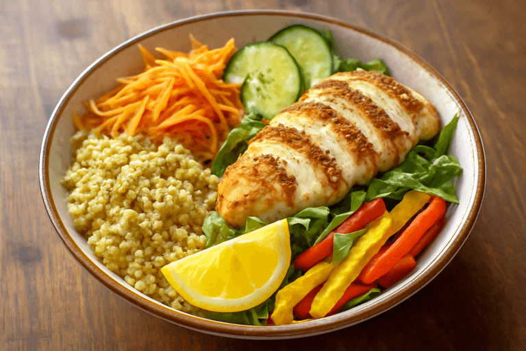 Ensalada de Pollo a la Parrilla con Quinoa y Verduras Frescas