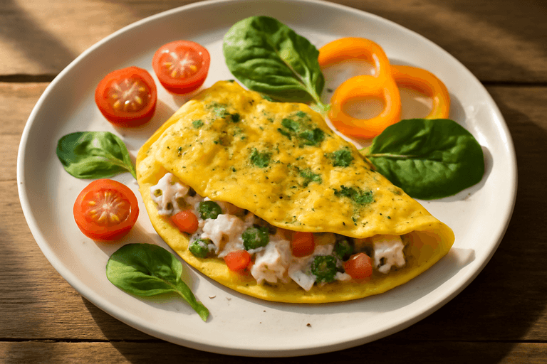 Омлет с овощами и творогом для бодрого утра