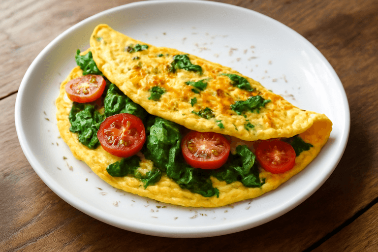 Omelete Proteica com Espinafre e Tomate