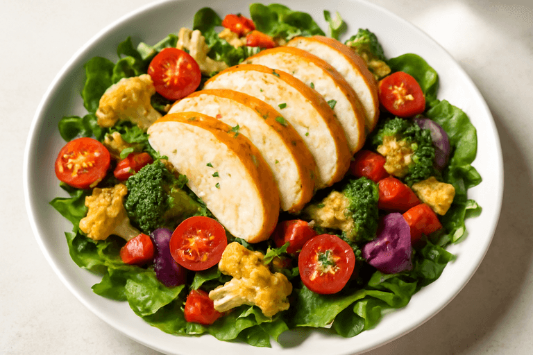 Klassisk kycklingsallad med rostade grönsaker