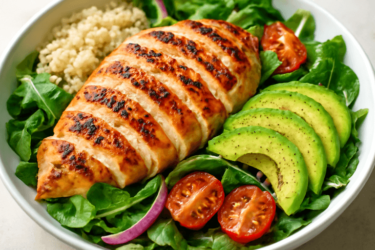 Grillad kycklingsallad med quinoa och avokado