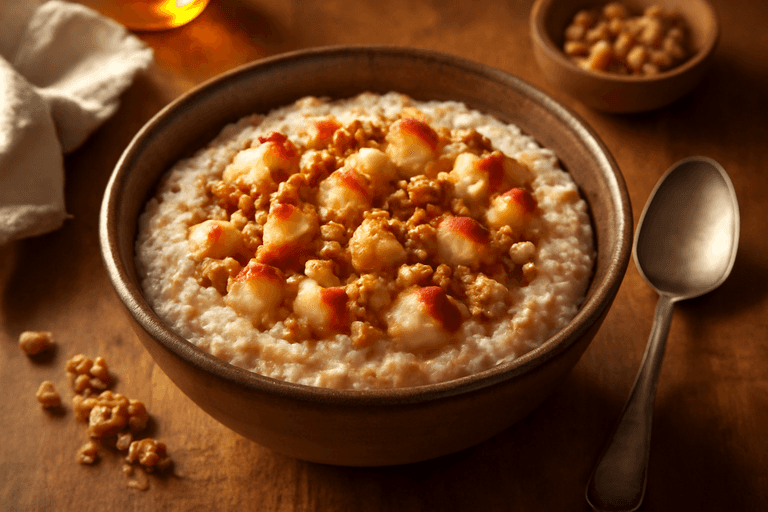 Овсяная каша с яблоком и грецким орехом