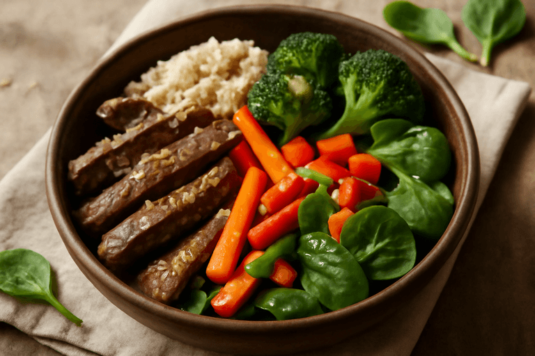 Herzhafte Rinder-Bowl mit Quinoa und Gemüse