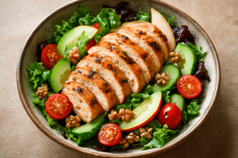 Lätt kycklingsallad med äpple och valnötter