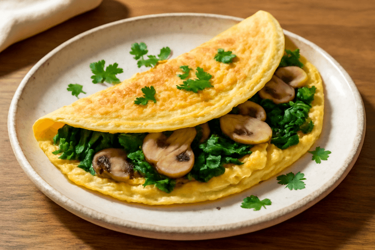 Tortilla saludable de espinaca y champiñones