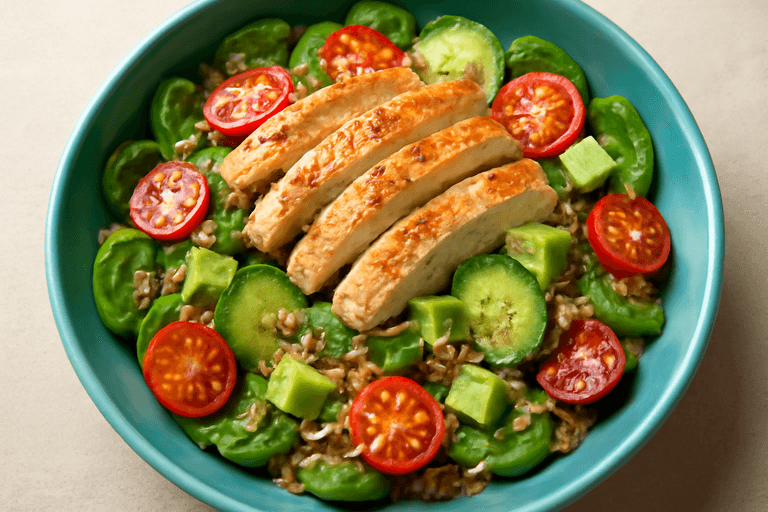 Ensalada de Pollo a la Parrilla con Quinoa y Verduras Frescas
