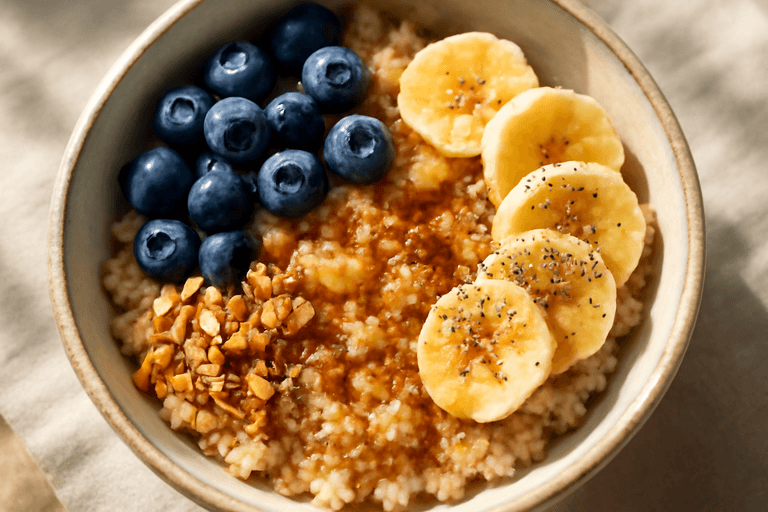 Proteinreicher veganer Frühstücks-Bowl mit Quinoa & Beeren