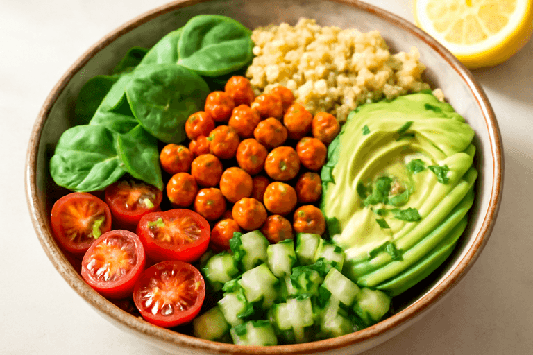 Vegane Protein-Bowl mit Quinoa und Kichererbsen