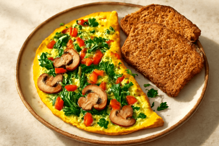 Proteinreiches Gemüse-Omelett mit Vollkornbrot