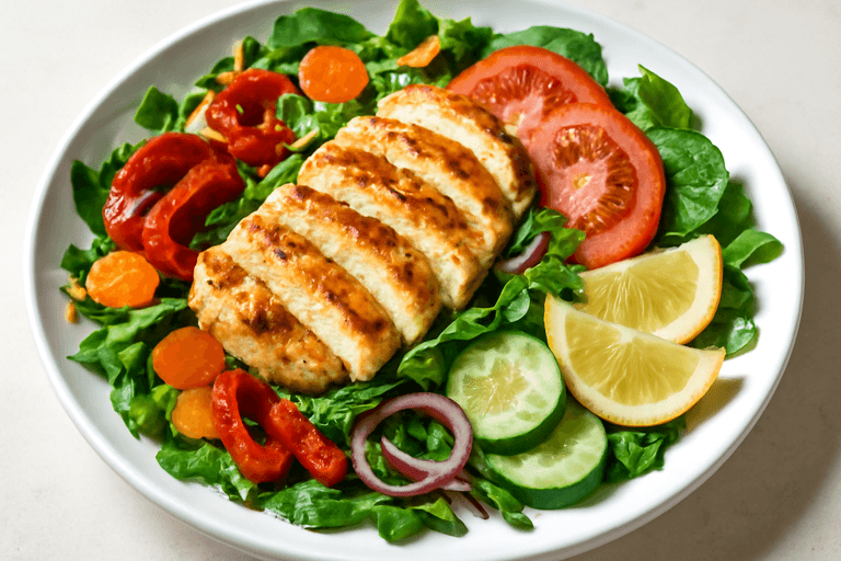 Proteinrik kycklingsallad med rostade grönsaker