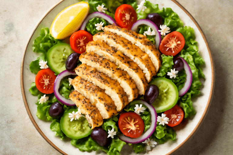 Ensalada mediterránea de pollo a la plancha