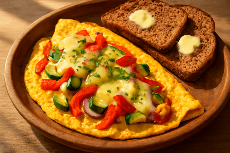 Herzhaftes Power-Frühstücks-Omlett mit Vollkornbrot