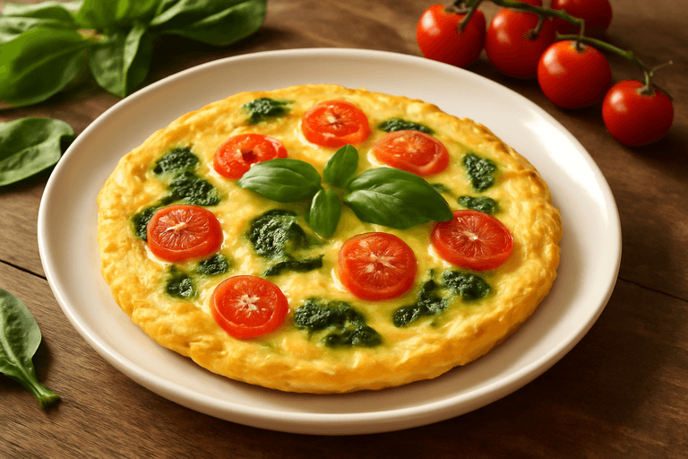 Omelette clásico ligero con espinacas y tomate