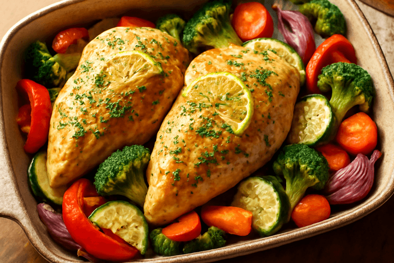Saftig ovnsbakt kylling med grønnsaker og urter