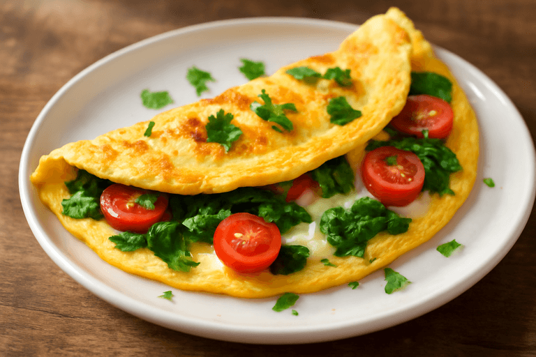Proteinrik frokostomelett med spinat og tomat