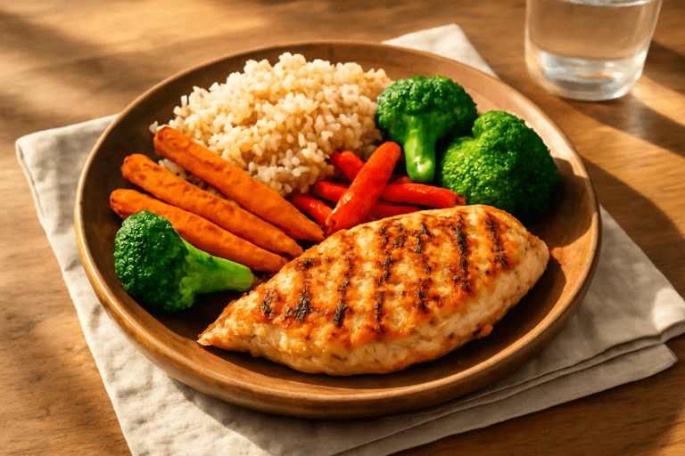 Kycklingfilé med rostade grönsaker och quinoa