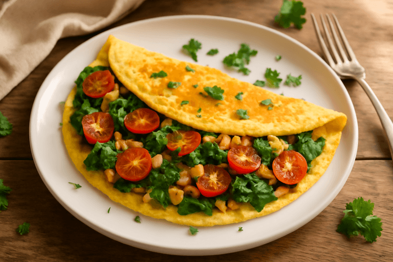 Klassisk proteinrik omelett med färska grönsaker