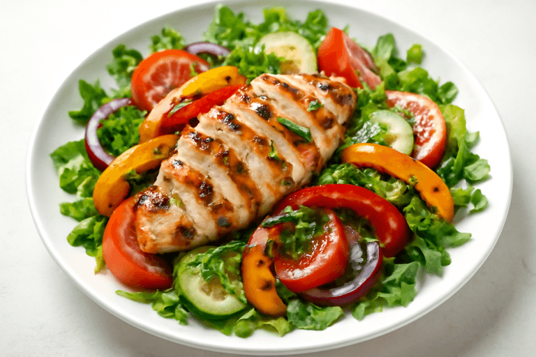 Kleurrijke Kipsalade met Gegrilde Groenten