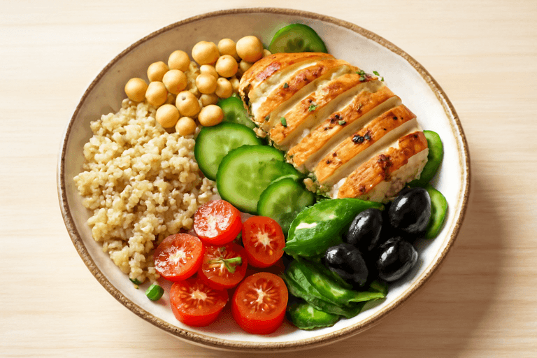 Bowl Mediterráneo de Pollo y Quinoa